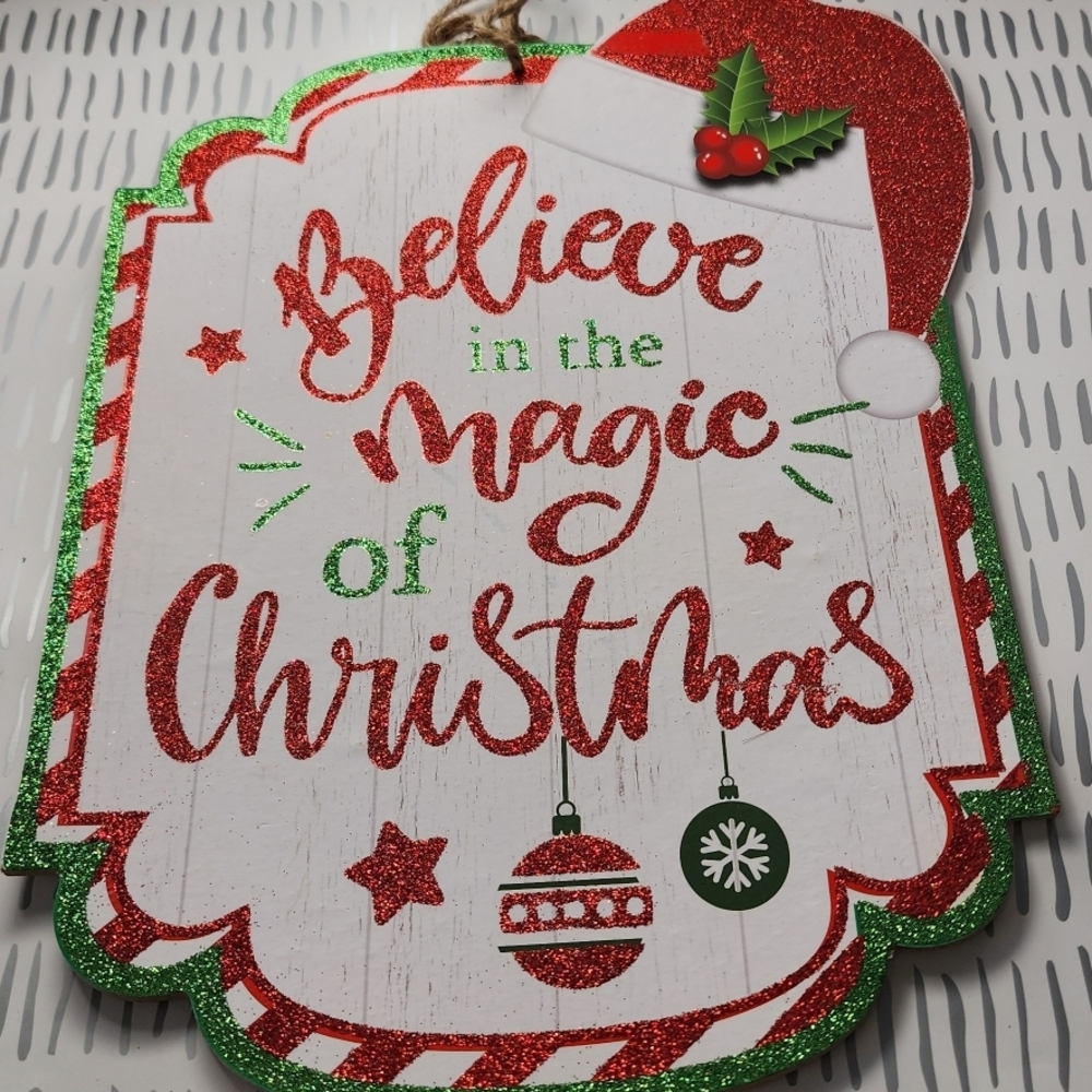 Festive Red and Green 'Believe in the Magic of Christmas' Holiday Sign